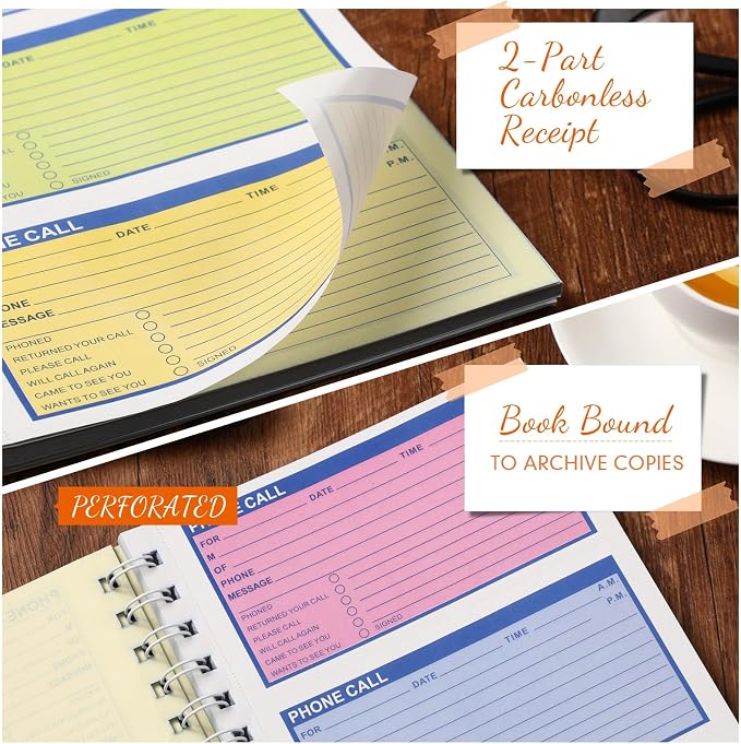 Fullhawl 10 Pcs Spiral Bound Phone Message Book 5-1/2" x 11" 2 Part Colorful - Image 4