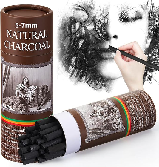 Gueevin 50 Pcs Willow Charcoal Sticks, Willow Charcoal, Artists, Beginners, Students, Perfect for Sketching, Drawing, Shading, and Fine Art (5-7mm)-DeskLoop Office