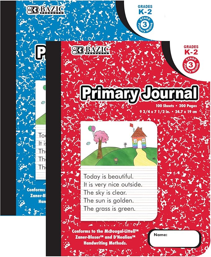 BAZIC PRODUCTS Primary Journal, Grades K-2, Draw & Write, 100 Ct, 2 Titles | by BAZICProducts