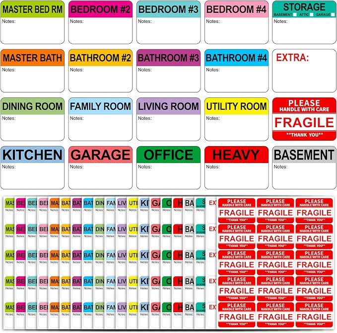 600 Writable Stickers 2” x 3” Each, 20 Designs Pre-Printed Color-Coded Home by Labelebal