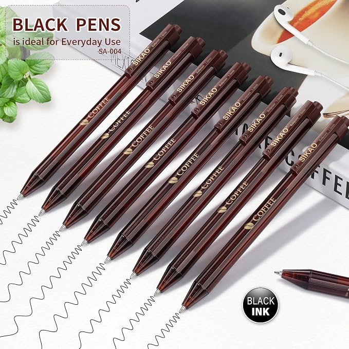 Black Pens Bulk, 60 Pack Retractable Ballpoint Pens “COFFEE” | Black Ink 1.0mm - Image 2