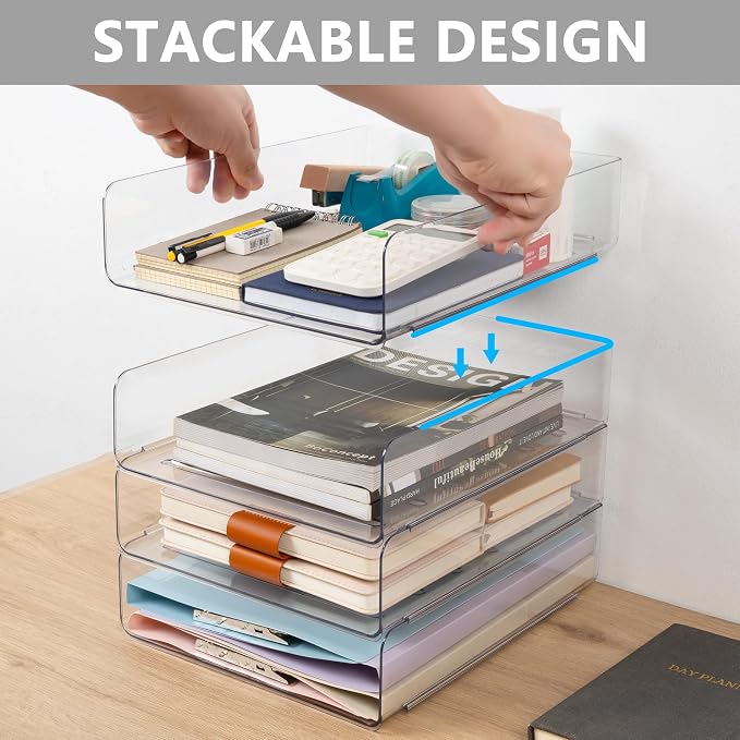Tiawudi Desk Organizer, Plastic Letter Tray, Stackable File Organizer - Image 3