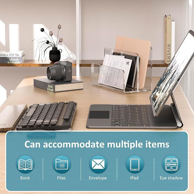 Acrylic File Holder 2 Compartment, Clear Desk File Organizer, Office Magazine File Folder Organizer-DeskLoop Office