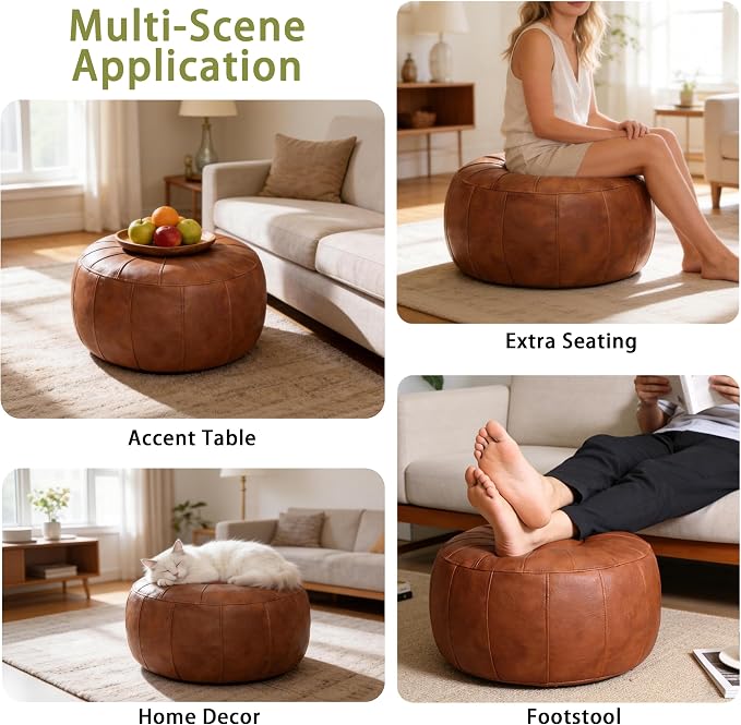 Thgonwid Unstuffed Moroccan Storage Pouf Foot Stool Ottoman Seat Handmade Faux - Image 6