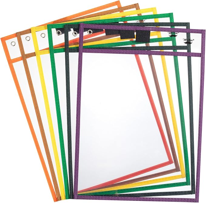 Mr. Pen- Reusable Dry Erase Pocket Sleeves, 6 Pack, Colorful | Multicolored by MrPen
