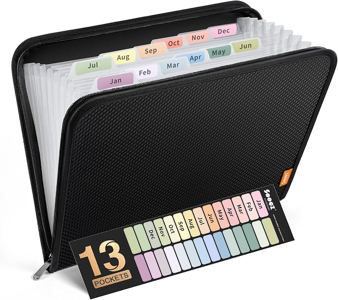 Sooez 13 Pocket Accordion File Organizer, Zipper Expanding File Folder Organizer by Sooez
