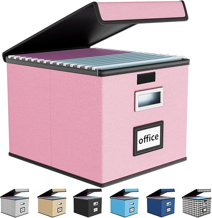 File Organizer Box with Lid, Collapsible File Folder Organizer by Huolewa
