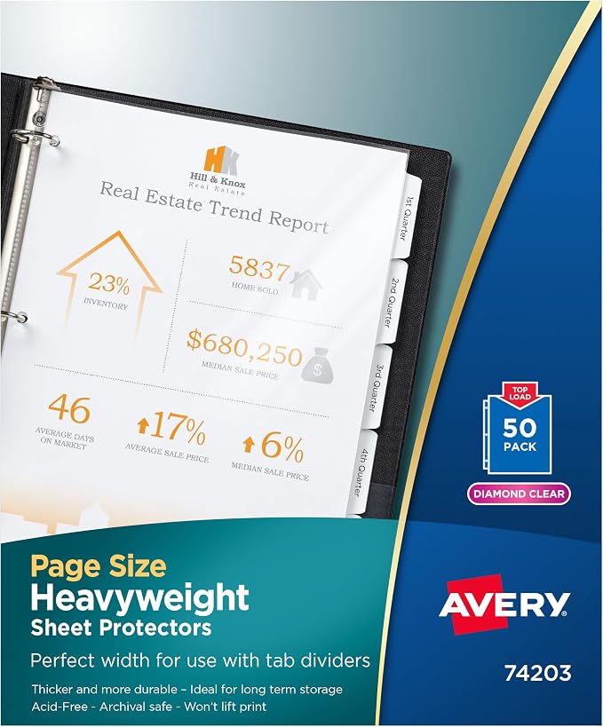 Avery Diamond Clear Page-Size Sheet Protectors, Pre-Punched by Avery