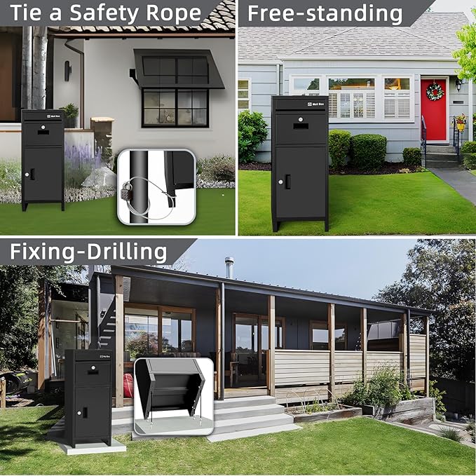 Package Delivery Boxes for Outside, Large Parcel Drop Boxes with Lock, Customize Address Stickers Package Drop Boxes for Outside is Waterproof,Package Delivery Box for Porch(Black,15.7*15.7*37.8 in)-DeskLoop Office