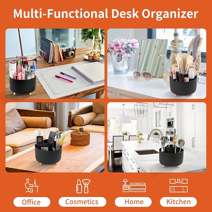 Desk Pencil Pen Holder, 5 Slots 360°Degree Rotating Pen Organizers - Image 5