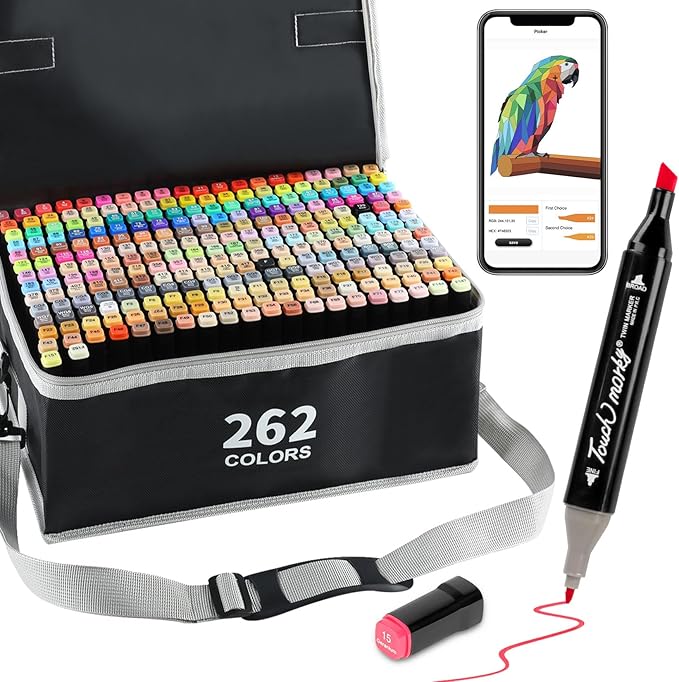262 Colors Alcohol Markers with Free App, Chisel Tip and Fine Tip, Dual Tip Alcohol-Based Marker set for Artist Adults, Art Markers for Painting, Coloring, Sketching and Drawing,Great Gift Idea-DeskLoop Office