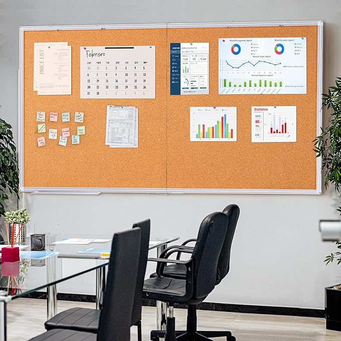 maxtek Large Cork Board 96 x 48 in, Bulletin Board for Walls, 8'x 4' Extra Aluminum Framed Corkboard, Foldable Wall Mounted Back to School Pin Memo Notice Cork Board for Office, Home Wall Display-DeskLoop Office