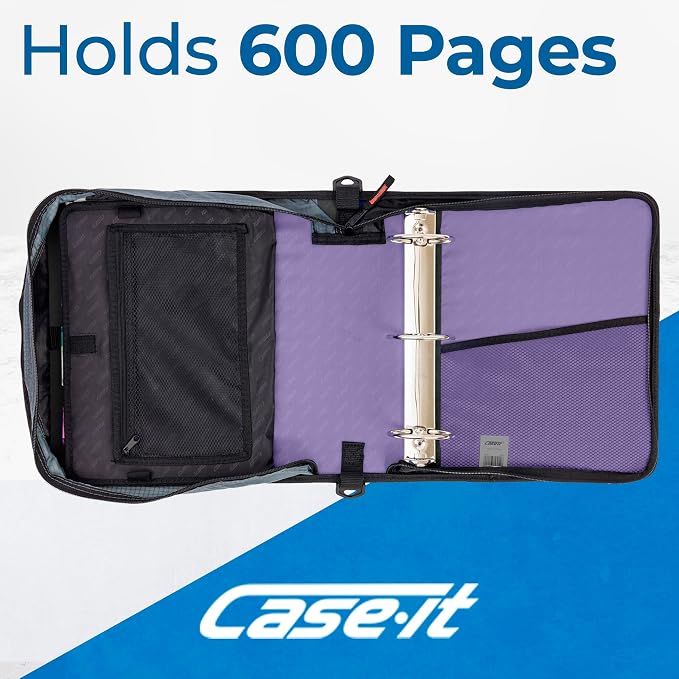 Case-it Mighty Zip Tab School Zipper Binder | 3-Inch O-Rings, 600-Sheet Capacity - Image 3
