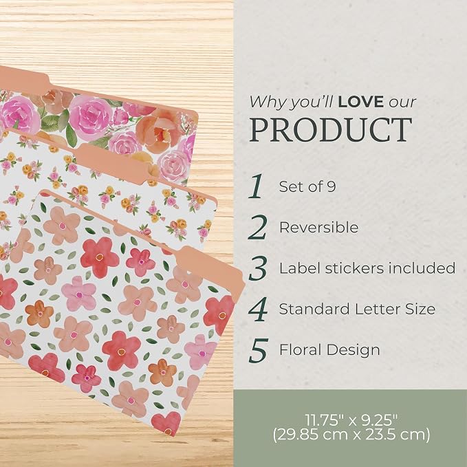 Steel Mill & Co. Set of 9 File Folders, Cute Decorative Letter Size Files - Image 2