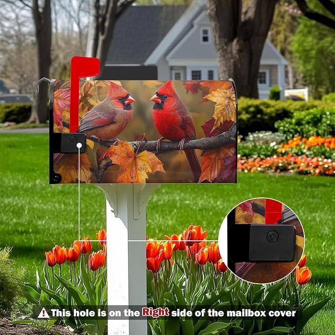 Fall Autumn Harvest Mailbox Covers Thanksgiving Red Cardinal Birds Maple Leaves - Image 2