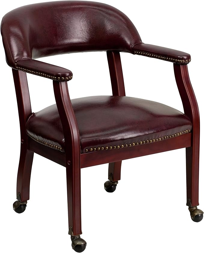 EMMA + OLIVER Oxblood Vinyl Luxurious Conference Chair with Casters-DeskLoop Office