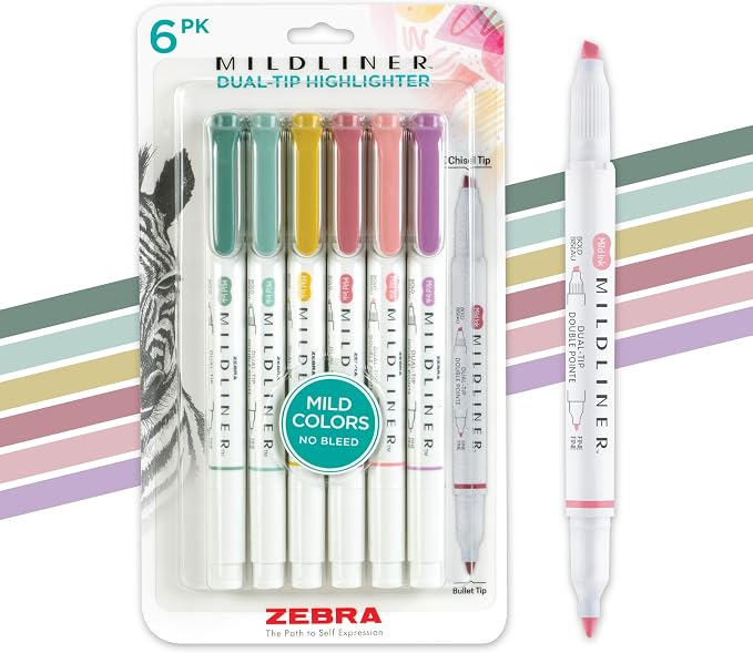 Zebra Pen Mildliner Dual-Tip Highlighter Marker Set, Broad and Fine Point Tips by ZebraPen
