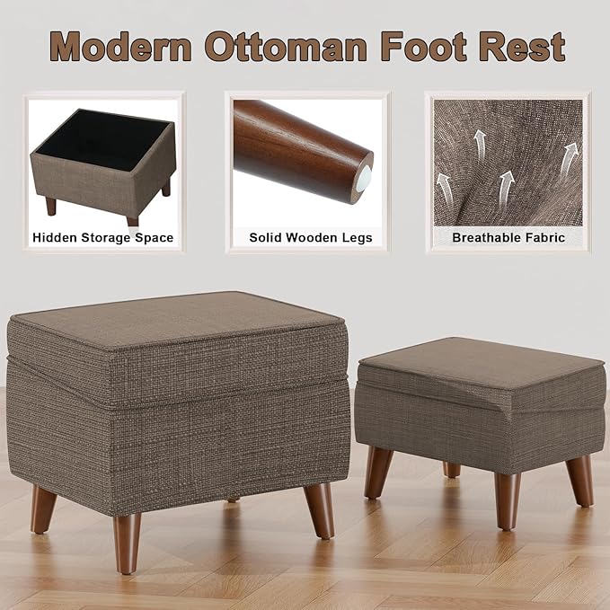 Foot Rests with Adjustable Cover, BOGO, Storage Ottoman Dorm, Footstool and Sitting Stool, Ottoman Foot Stool Set for Living Room, Bedroom, Dorm, Brown-DeskLoop Office