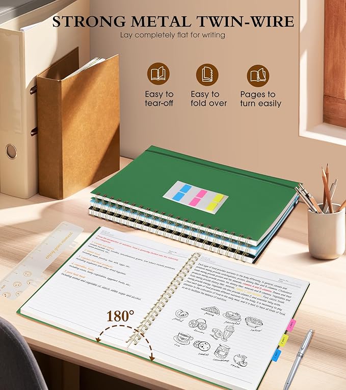 Spiral Notebook Journal 8.5” x 11”, A4 Large Notebooks for Women Men, College Ruled Lined Journal, 100 GSM Paper, Hardcover Spiral Bound Journals for Work School Writing Note Taking Business, Green-DeskLoop Office