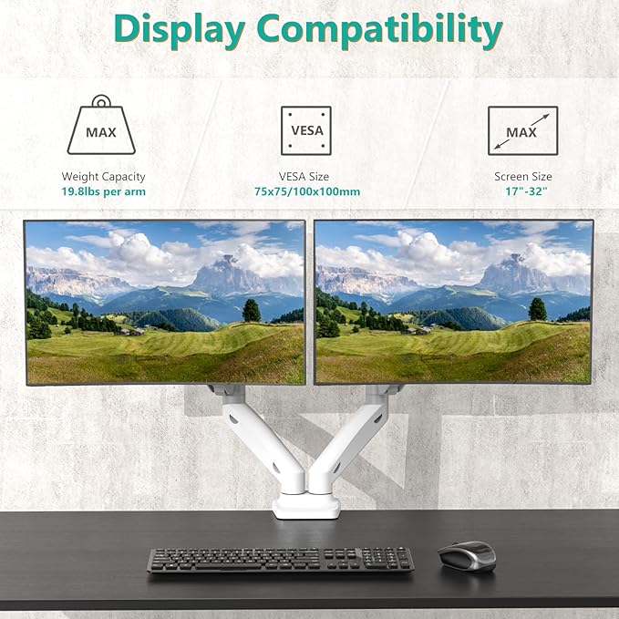 WALI Dual Monitor Stand, Adjustable Gas Spring Arm Monitor Mount for 2 Monitors up to 32 Inch,19.8lbs Capacity (GSMP002W), White by WALI-DeskLoop Office