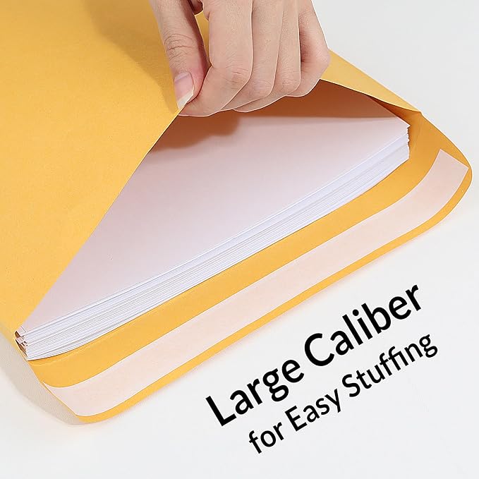 SUNEE 9 x12 Manilla Envelopes, 28lb Brown Kraft, Ultra Strong Quick-Seal - Image 3