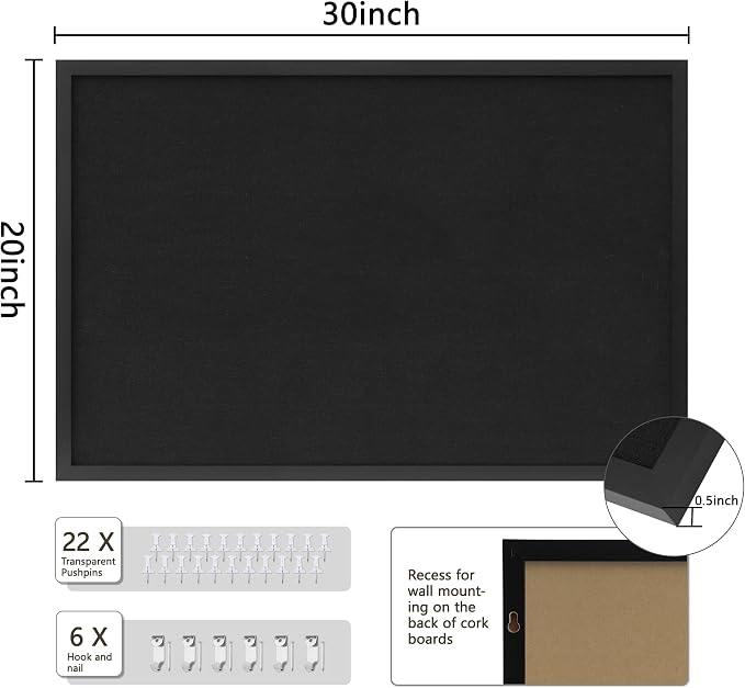 DAHAPYBOO Cork Board with Linen Black 2Pack, Bulletin Board 30"x20" | Corkboards - Image 2