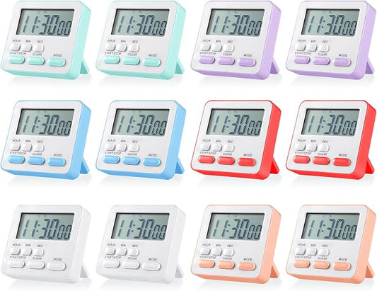 Weewooday 12 Pcs Digital Kitchen Magnetic Timer Bulk Classroom Count up by Weewooday