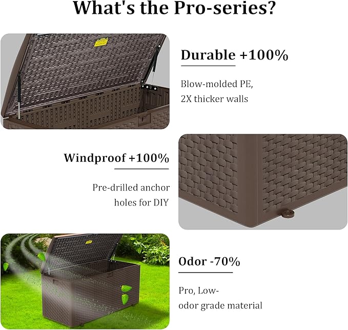 180 Pro Gallon Waterproof Outdoor Storage Bin Resin Deck Box for Patio, Poolside, and Garden, Lockable & UV-Resistant, Brown-DeskLoop Office