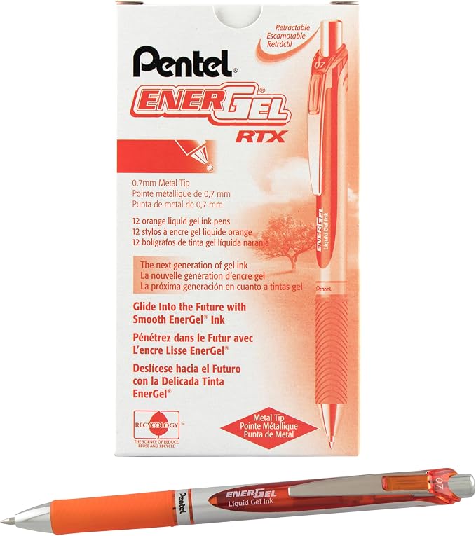 EnerGel RTX Retractable Liquid Gel Pen, Metal Tip, Medium Line, Box of 12 by PentelofAmerica