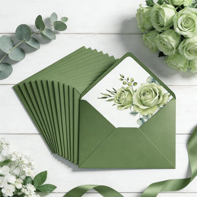 50 Pcs Olive Green Envelopes Floral Pattern 5x7 Envelopes - Image 7