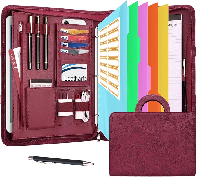 Leathario Portfolio Binder, Includes 5 Folder Index Dividers, 13 Inch Tablets by Leathario