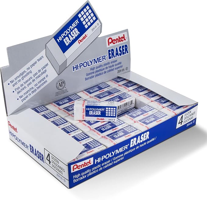 Pentel Hi-Polymer Block Eraser, Box of 48 by PentelofAmerica