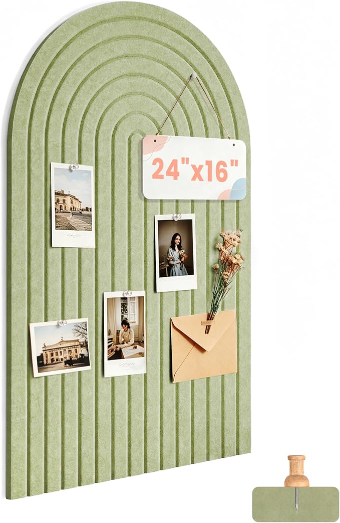 Large Arched Felt Bulletin Board 24"x16", 1/2" Thick Foldable Pin Board by AkuDecor