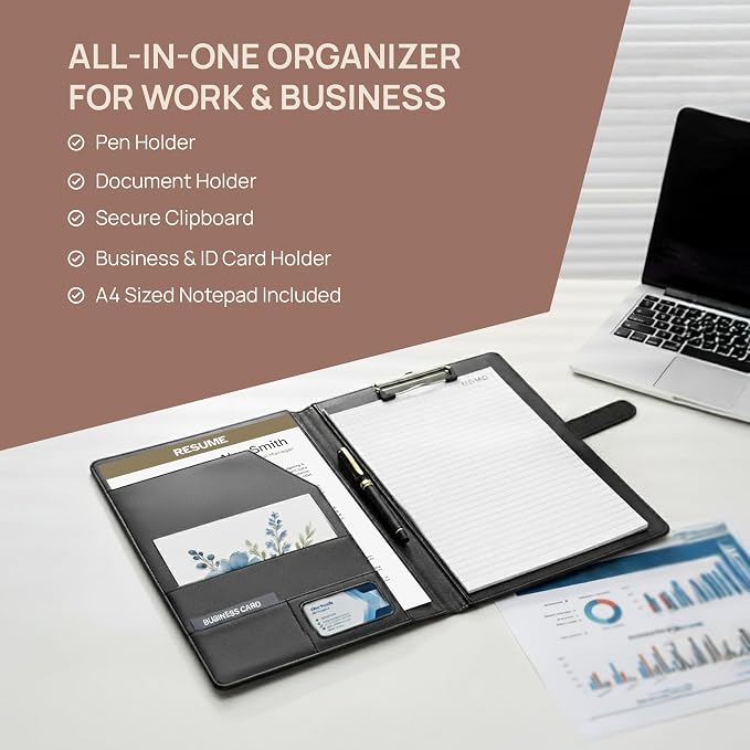 Professional Padfolio with Notepad Included | Faux Leather Portfolio Folder - Image 4