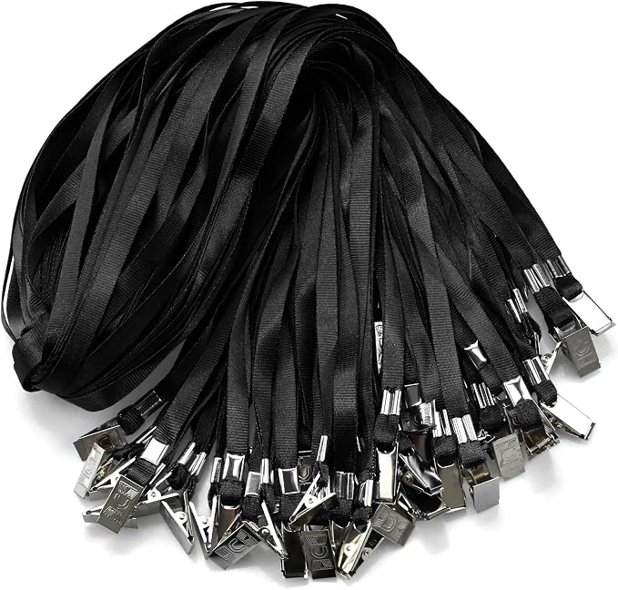 50 Pack Black Lanyards for Id Badges Lanyards Nylon Flat Lanyard by Orcielo