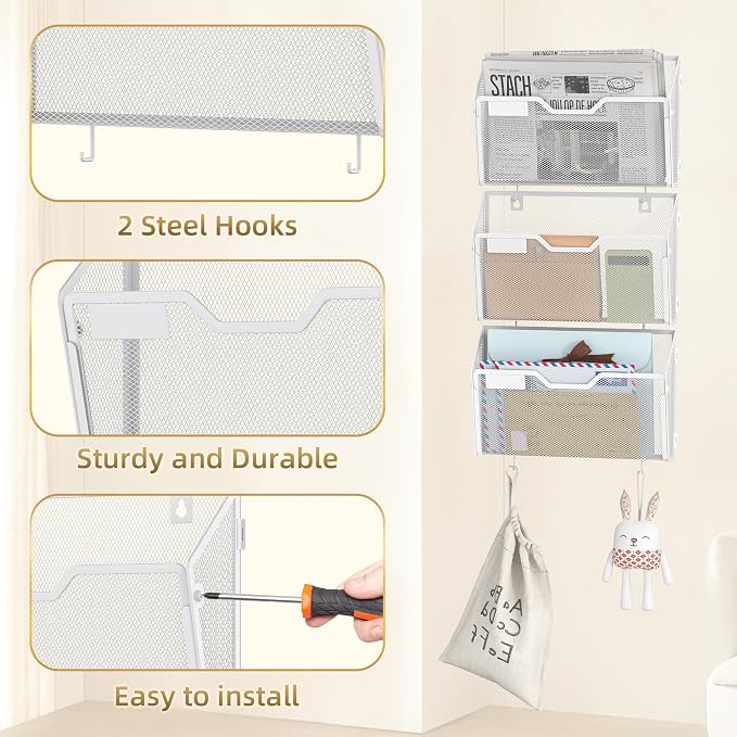 Docnest 3 Pack Hanging Wall File Holders, Mesh Wall Letter File Holder - Image 4