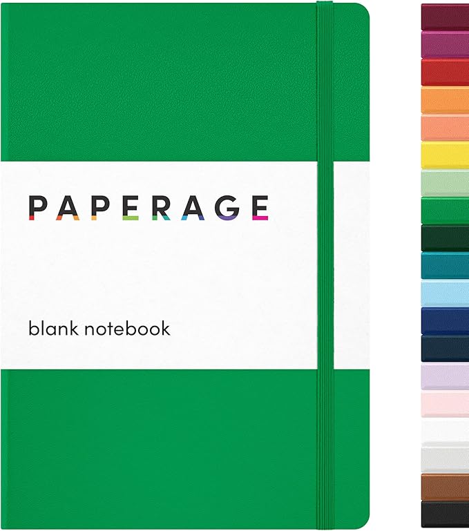 PAPERAGE Blank Journal Notebook, (Green), 160 Pages, Medium 5.6 in x 8 in - 100 GSM Thick Paper – Hardcover Journaling Notebook for Work, School, Note Taking or Sketching-DeskLoop Office