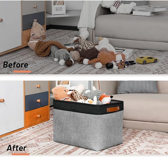DULLEMELO Fabric Storage Bins - Decorative Large Baskets for Home Shelves & Bedroom, Canvas Toy Organizers (Black & Gray)-DeskLoop Office