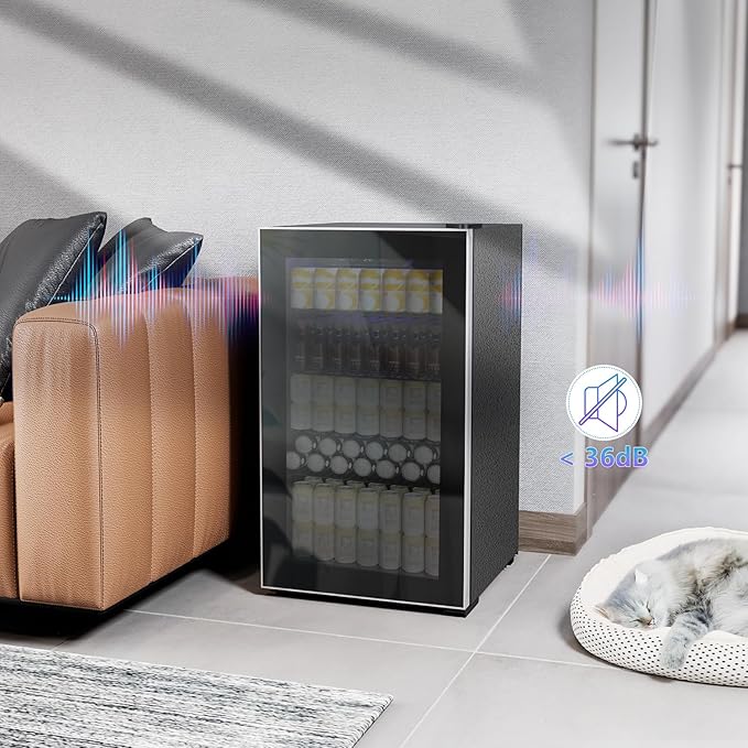 Kndko Beverage Refrigerator Cooler - 130 Can Mini Fridge with Adjustable Shelves, Glass Door, Digital Temperature Control, LED Lighting, Energy Efficient for Home, Office, Bar - 3.2 Cu.Ft, Black-DeskLoop Office