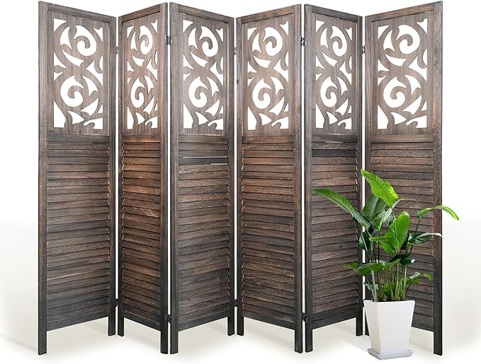 NicBex 6 Panel Room Divider,5.6FT Wood Carved Room Dividers,Folding Privacy Screens Portable Freestanding Partition Wall Dividers for Room Separation,Home Bedroom Office,Rustic Brown-DeskLoop Office
