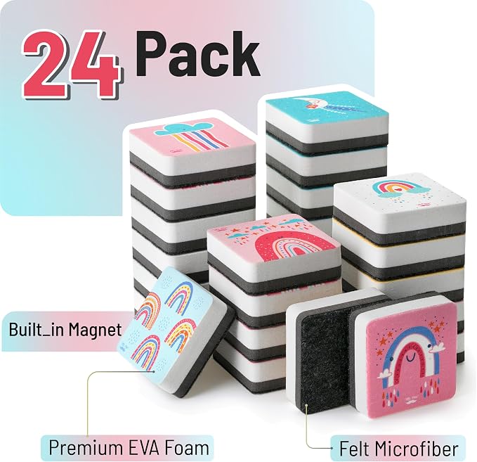 Mr. Pen- Mini Magnetic Dry Erase Erasers, 24 Pack, Boho Style | Small Magnetic - Image 2