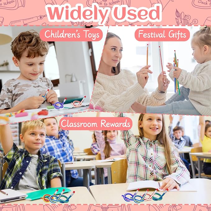 50 Pack Flexible Bendy Pencil, Colorful Stripe Soft Rubber Pencils - Image 5