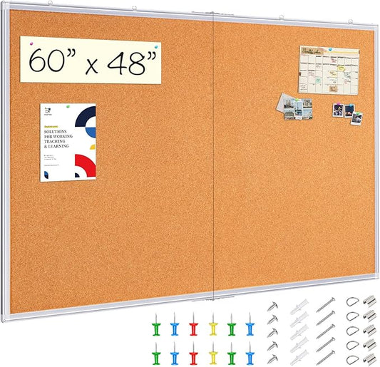maxtek Large Cork Board 60 x 48 in, Bulletin Board for Walls, 5'x 4' Extra Aluminum Framed Corkboard, Foldable Wall Mounted Back to School Pin Memo Notice Cork Board for Office, Home Wall Display-DeskLoop Office