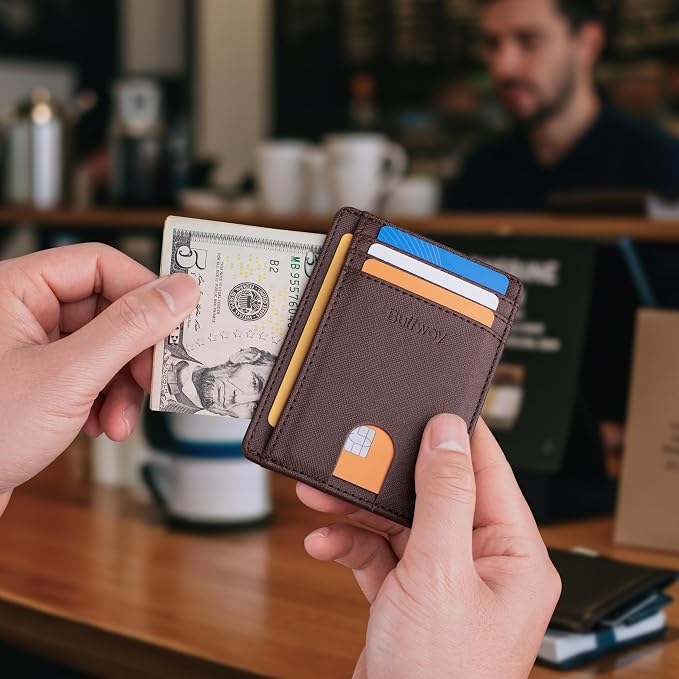 Buffway Slim Minimalist Front Pocket RFID Blocking Leather Wallets - Image 6