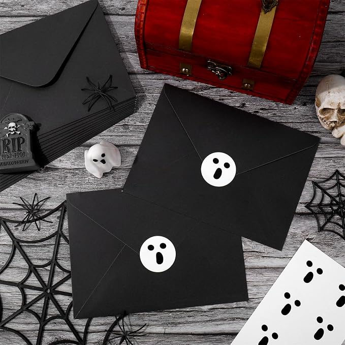 Whaline 50Pcs Halloween Envelopes White Black Ghost Invitation Envelope - Image 5