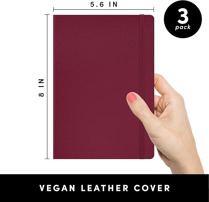 PAPERAGE Lined Journal Notebook, 3 Pack, (Burgundy), 160 Pages, Medium 5.6 in x 8 in - 100 GSM Thick Paper – Hardcover Journaling Notebook for Work, School & Note Taking-DeskLoop Office