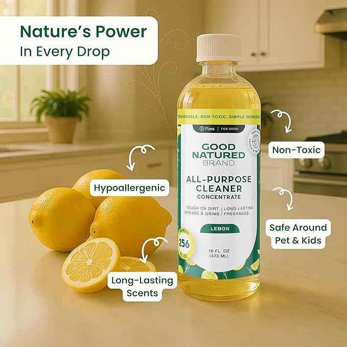 Good Natured Brand All-Purpose Cleaner Concentrate | Multi-Surface Cleaner | Natural Lemon Essential Oil | Multipurpose Cleaner Concentrate All Surfaces | Lemon Love | 16oz makes 256oz-DeskLoop Office