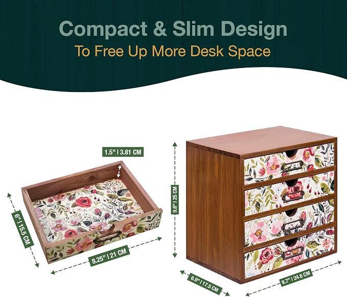 4-Drawer Vintage Desk Wood Storage Box - Image 2
