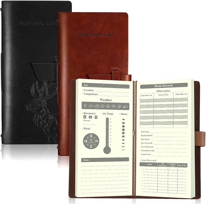 Eaasty 2 Pcs Leather Hunting Log Book Elk Hunting Journal Notebook by Eaasty