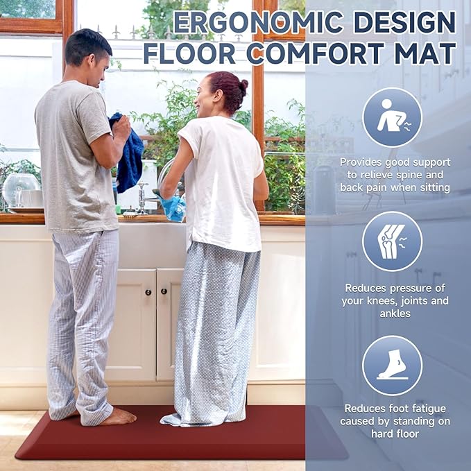 4/5 Inch Thick Kitchen Mat Anti Fatigue Mat Kitchen Rugs Kitchen Decor Non-Slip, Stain Resistant, Waterproof Kitchen Mats Desk Mat for Kitchen, Office, Workshop, Red, 17'' x 60''-DeskLoop Office